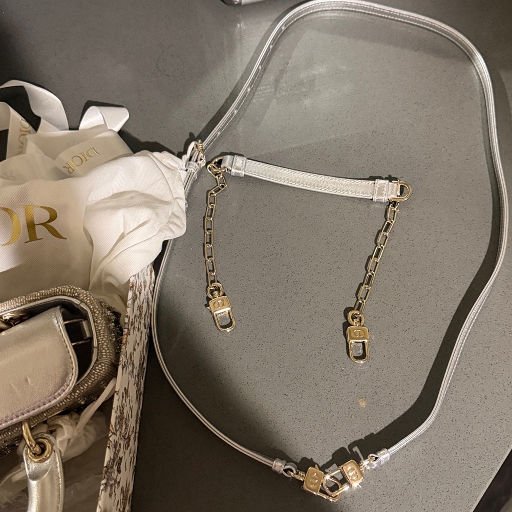 DIOR LADY D-JOY MICRO BAG SILVER-GOLD HW SATIN GRADIENT BEAD EMBROIDERY PRELOVED - Picture 10 of 13